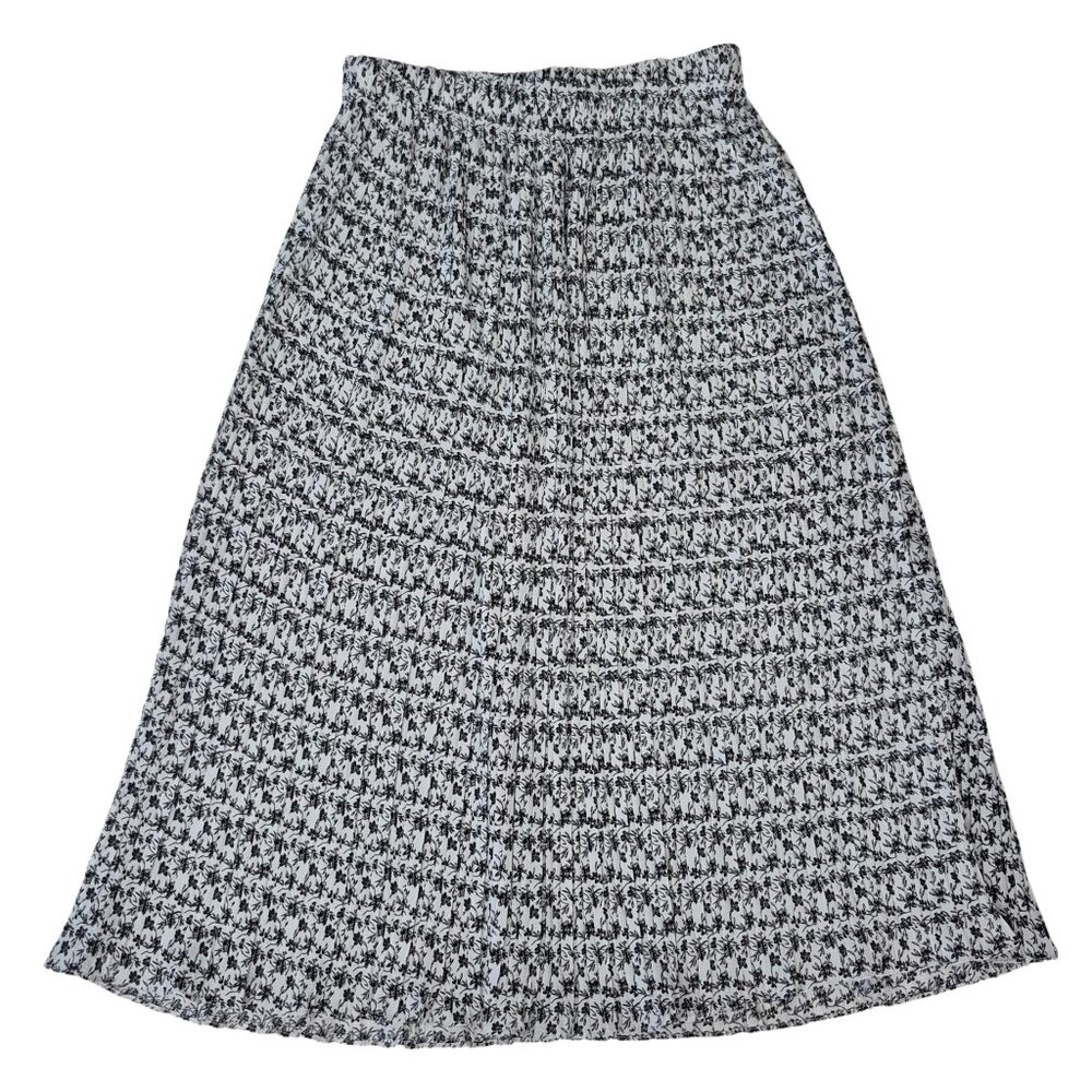 Alice Blue Micro-Pleated Tiered Floral A-Line Skirt Size M White/Black